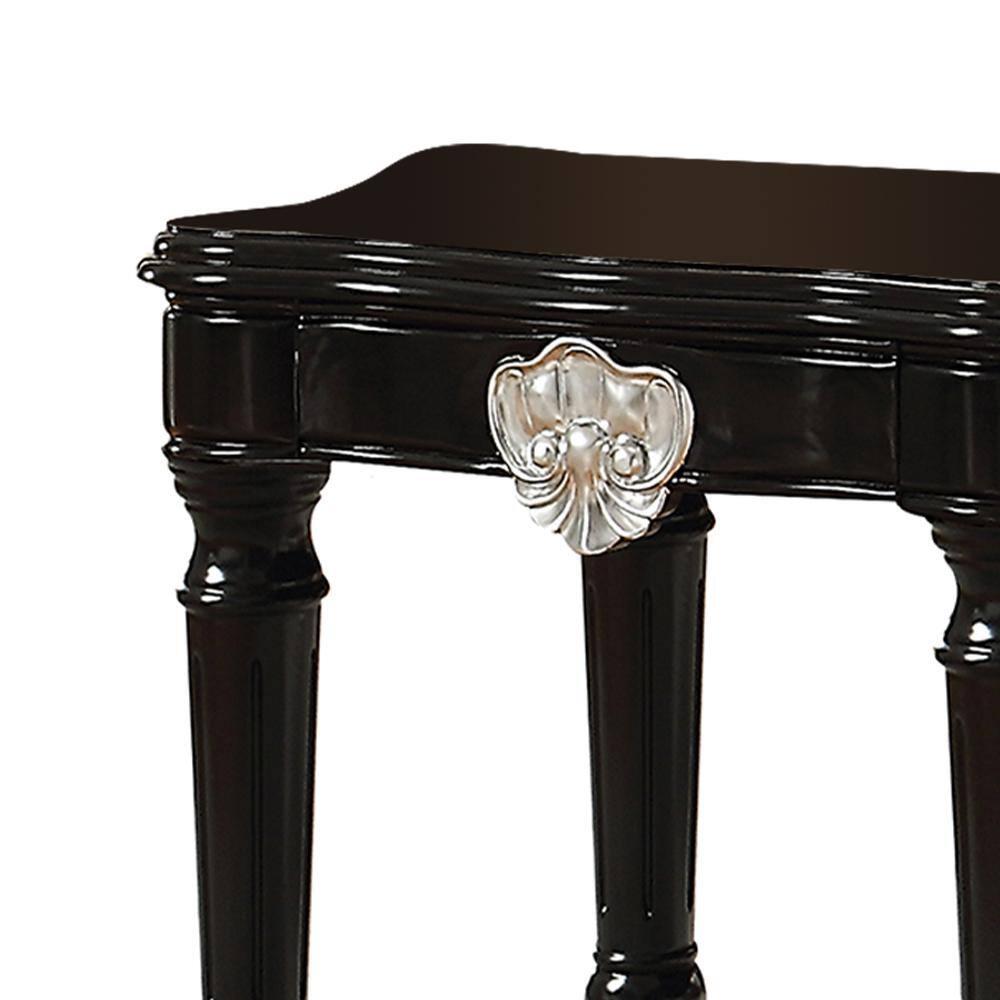 Wooden End Table With Contrast Carved Motif Turned Legs Black - Saltoro Sherpi