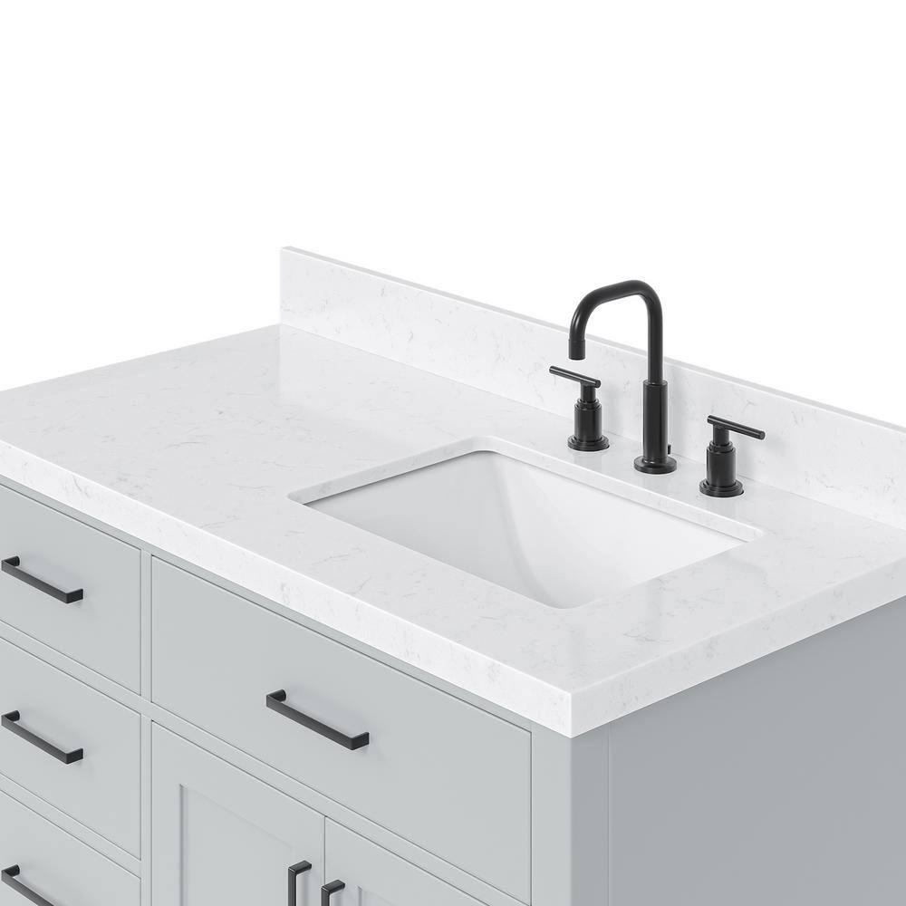 Wildon Home® Tidworth 42'' Solid Wood Single Bathroom Vanity with 1.5'' White Quartz Top, Right Offset Rectangular Sink