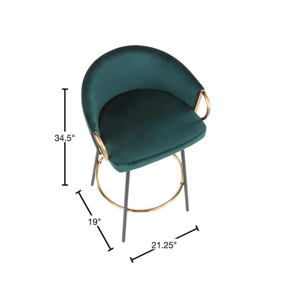 Set of 2 Claire Upholstered Counter Height Barstools: Swivel, Velvet, Gold Accents - Lumisource