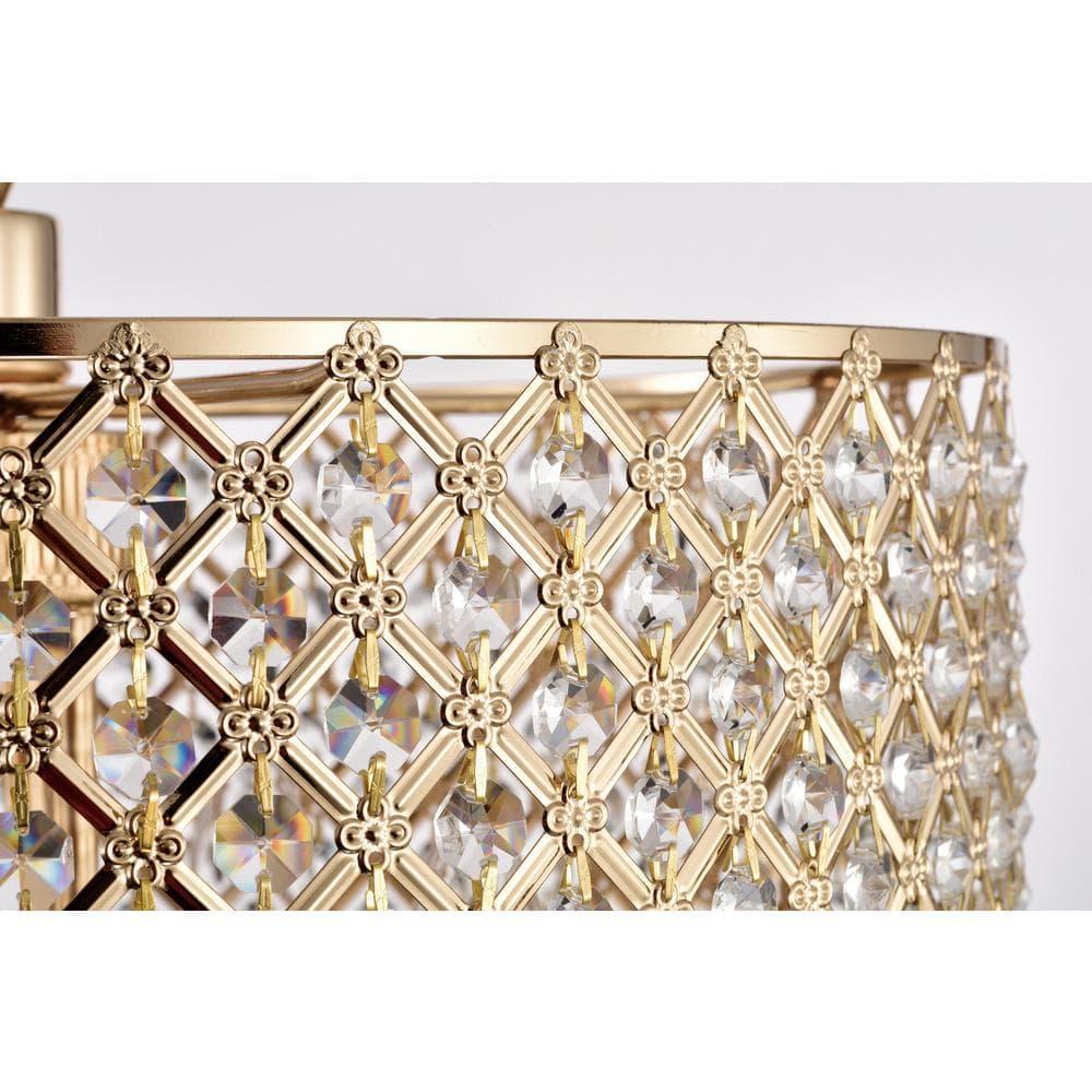 EDVIVI LIGHTING Round Beaded Drum Chandelier with Hanging Crystals Gold 4 17" Gold