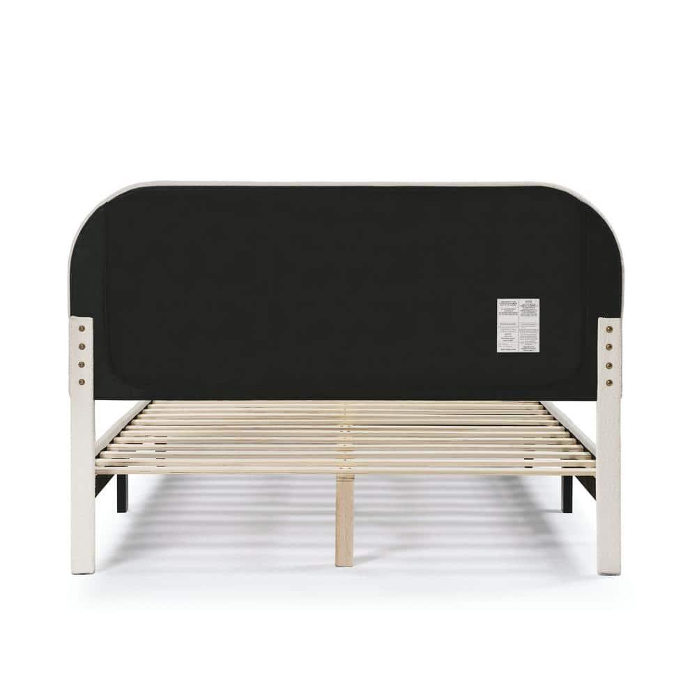 24/7 Shop At Home Queen Heartwild Modern Boucle Upholstered Rounded Platform Bed White: Padded Headboard, No Box Spring Required