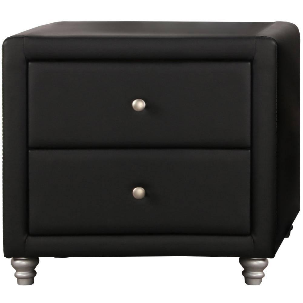 Camden Isle Upholstered 2 Drawer Nightstand in Black Faux Leather