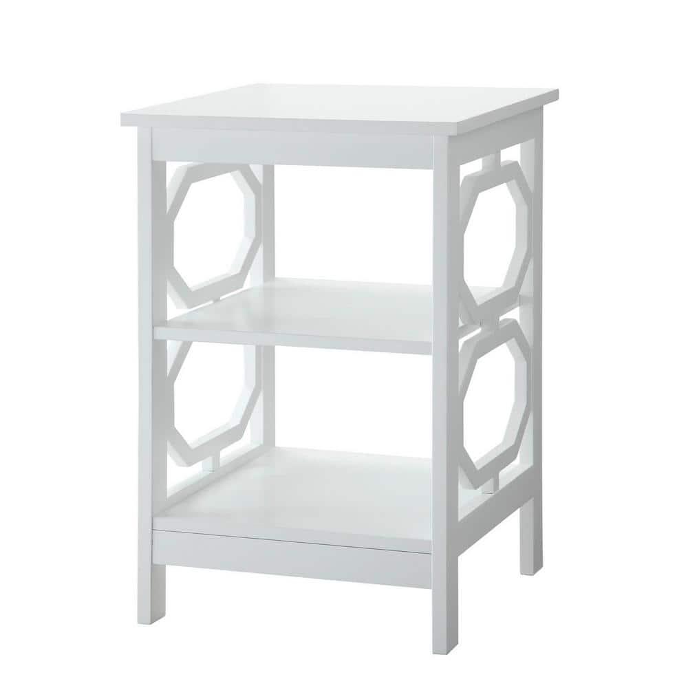 Omega Round White Wood End Table with Geometric Shelves