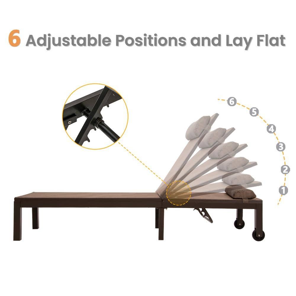 Outdoor Six Position Adjustable Chaise Lounge Chair Brown - Crestlive Products: All-Weather Aluminum Patio Lounger