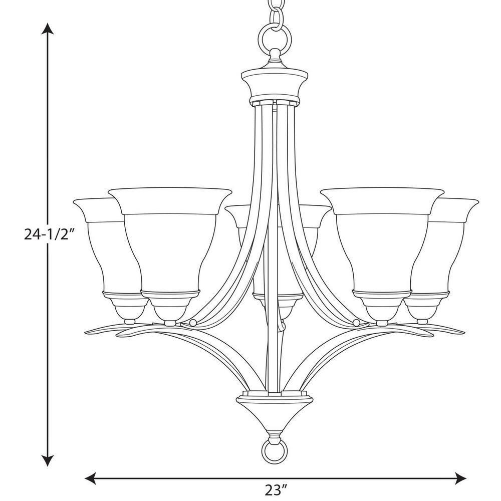 Progress Lighting, Trinity Collection, 5-Light Chandelier, Brushed Nickel, Etched Glass Shades