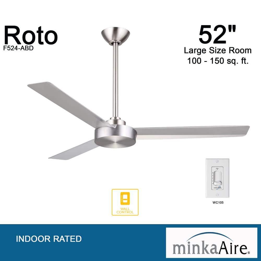 52" Minka Aire Modern 3 Blade Indoor Ceiling Fan Brushed Aluminum Silver for Living Room Kitchen Bedroom Family Dining House Home