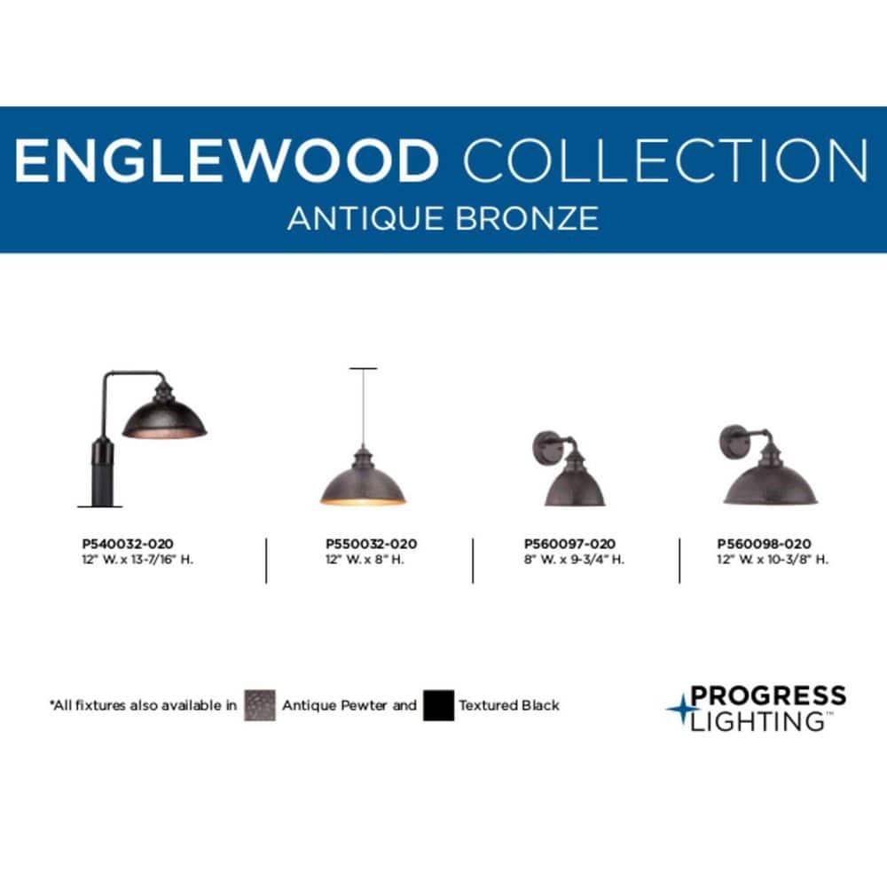 Progress Lighting Englewood 1-Light Medium Wall Lantern, Antique Bronze, Metallic Copper Shade, Wet Rated, Farmhouse Style