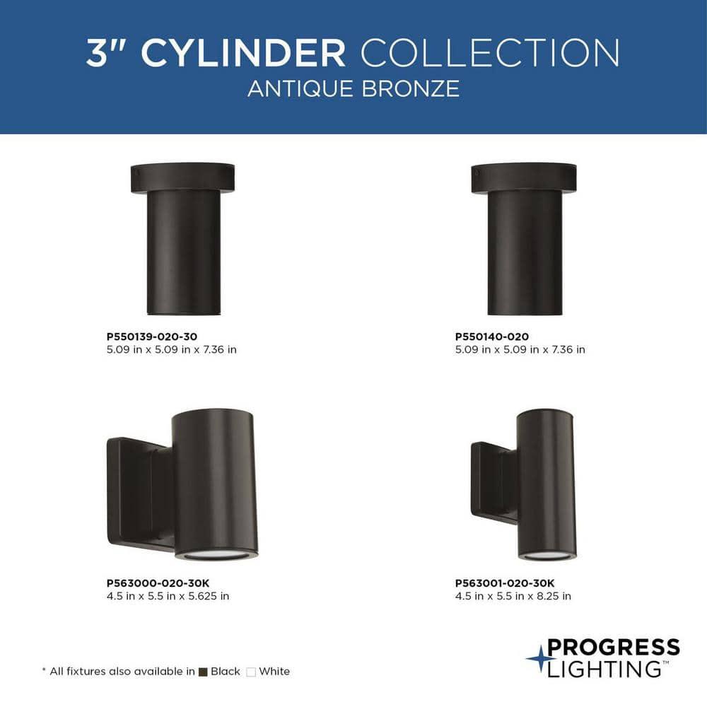 Progress Lighting Cylinders 1-Light Outdoor Wall Lantern in Antique Bronze with Aluminum Frame and LED Shade