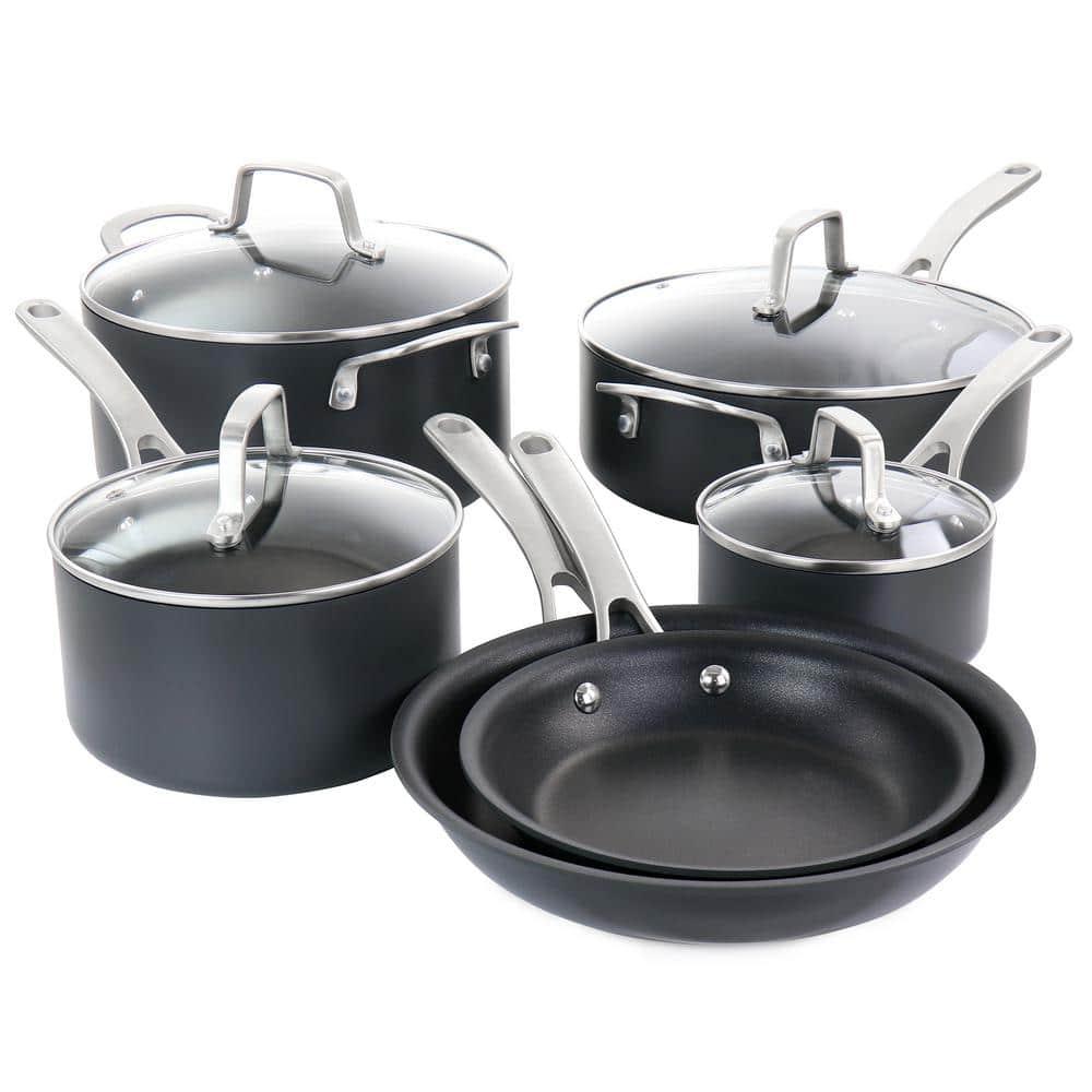 Martha Stewart Bosworth 10 Piece Hard Anodized Nonstick Aluminum Cookware Set - Black
