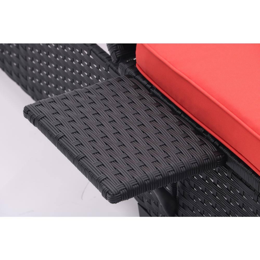 PAPROOS Outdoor Chaise Lounge Chair Set of 2, Rattan Patio Chaise Lounge Chair with Cushion and Arms, Modern 5-Positions Adjustable Outdoor Lounger Recliner for Poolside, Garden, Backyard, Red