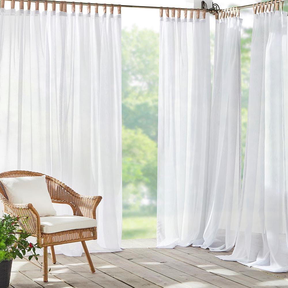 Darien Indoor/Outdoor Sheer Tab Top Single Window Curtain for Patio, Porch, Cabana - 52 x 108 - White - Elrene Home Fashions