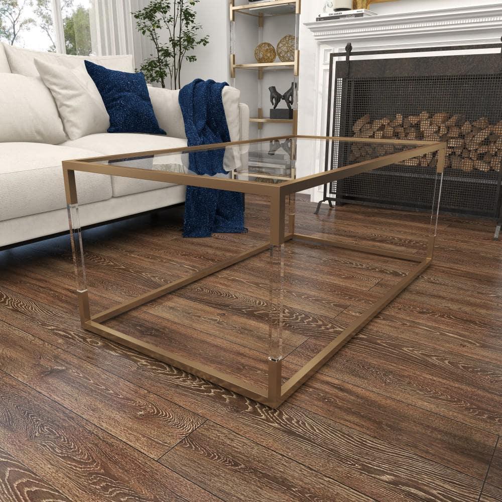 Metal and Glass Coffee Table Gold - Olivia & May: Elegant Iron Frame, No Assembly, Contemporary Design
