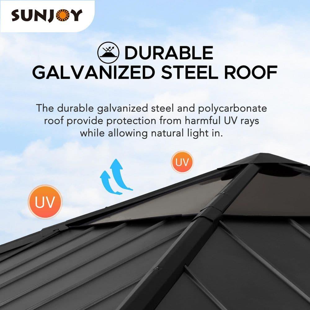 Sunjoy Paula Outdoor Patio 11 ft. x 11 ft. Cedar Framed Gazebo with Black Steel and Polycarbonate Hip Roof Hardtop