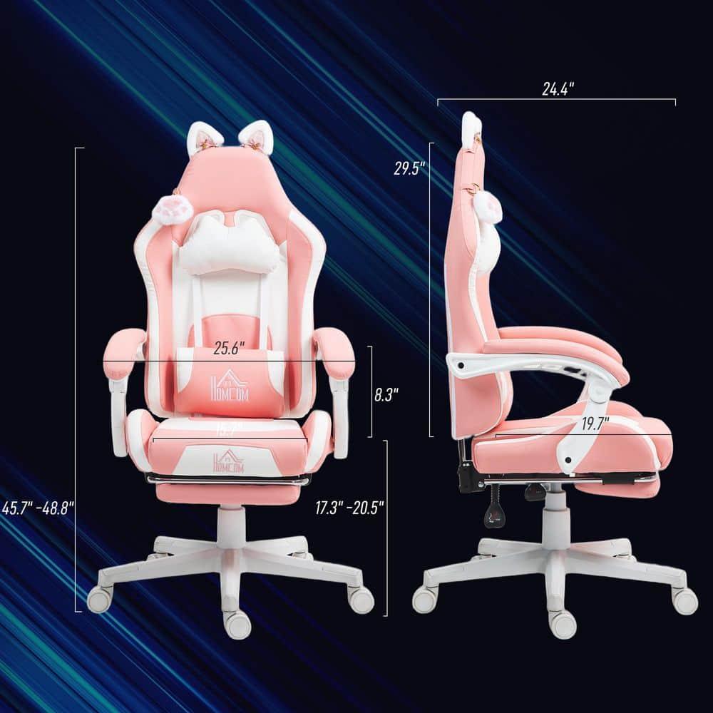 HOMCOM Cute Gaming Chair, Reclining Computer Chair with Footrest, Headrest, Lumbar Support, Height Adjustable Faux Leather Swivel Gamer Chair, Pink