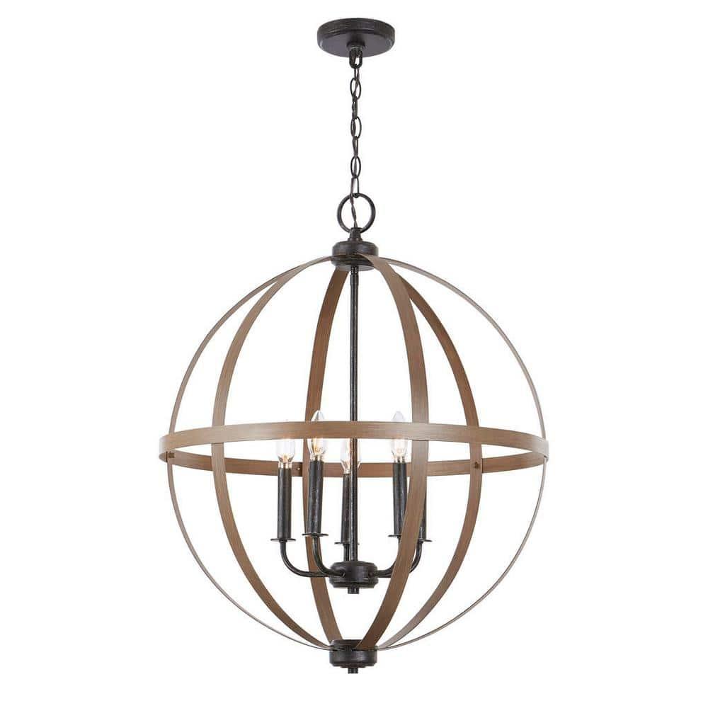 Calhoun 24" Steel Cage Globe Chandelier in Cerused Oak