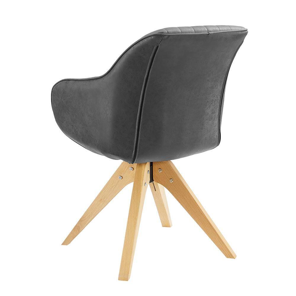 Elegant Dark Grey Suede & Faux Leather Swivel Accent Chair