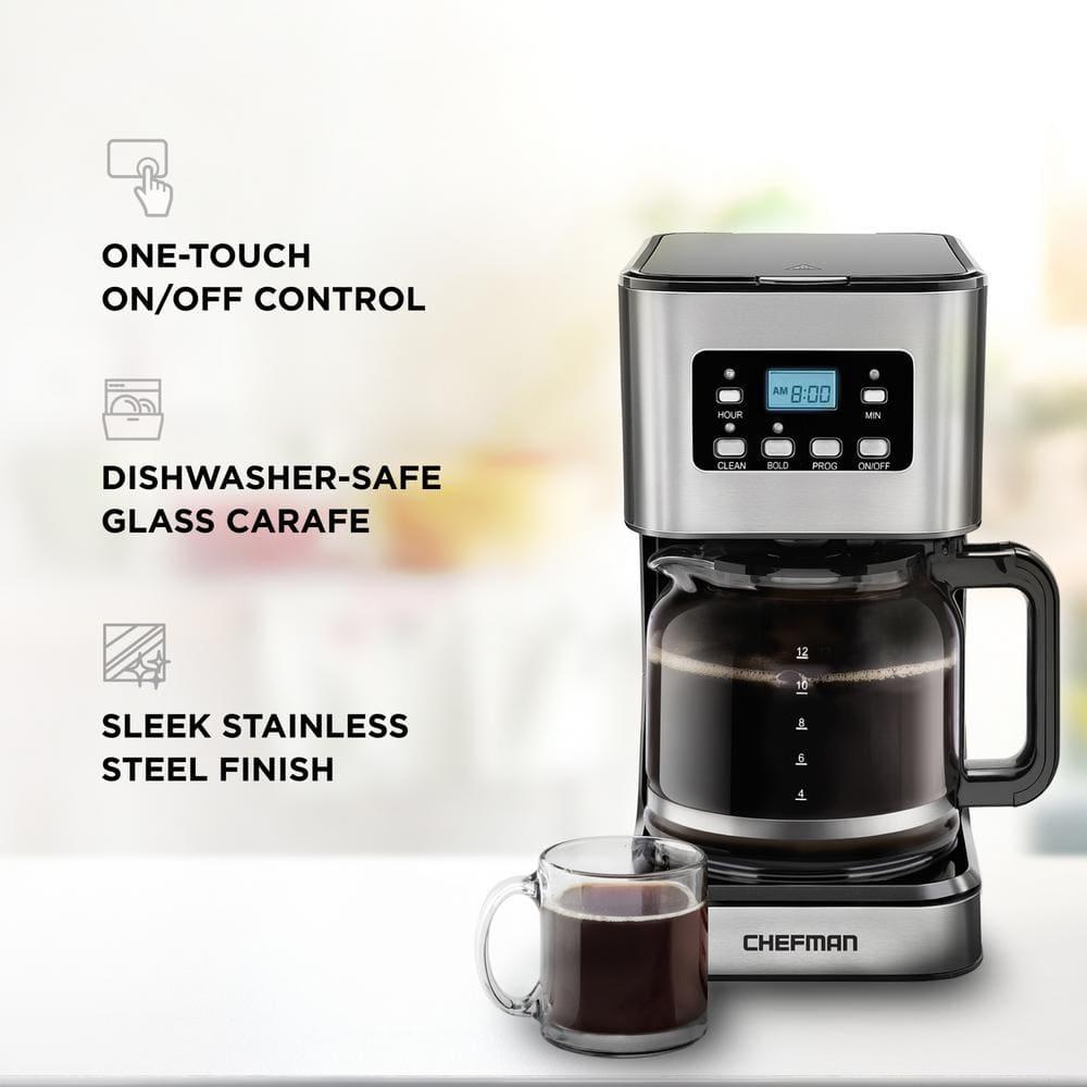 Chefman 12-Cup Programmable Coffee Maker w/ Digital Display, Auto Shut Off - Stainless Steel, New