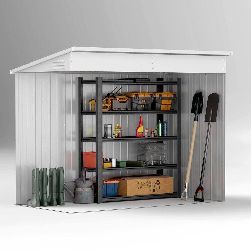 Outsunny 4' x 7.7' Metal Outdoor Storage Shed, Lean to Storage Shed, Garden Tool Storage House with Lockable Door and 2 Air Vents for Backyard, Patio, Lawn