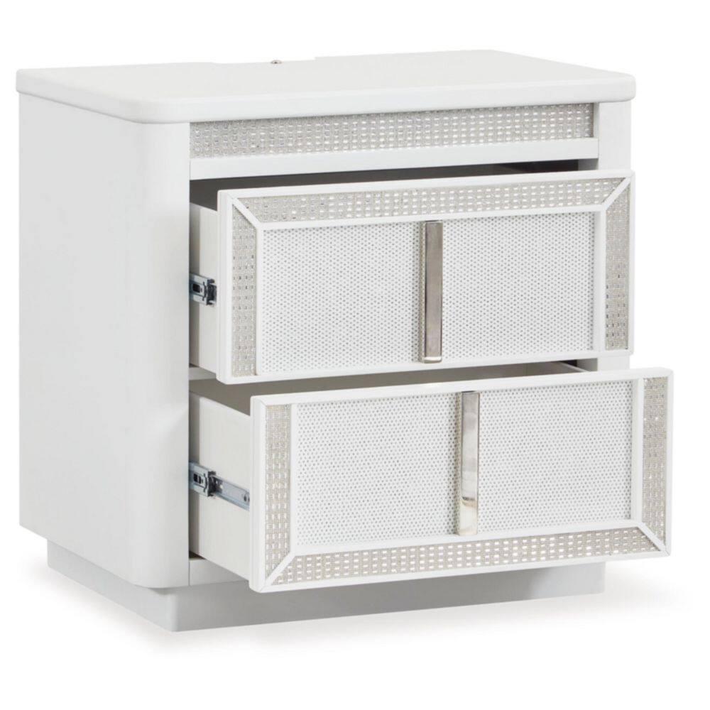 Signature Design by Ashley Chalanna Nightstand with LED Lighting and USB Charging, White