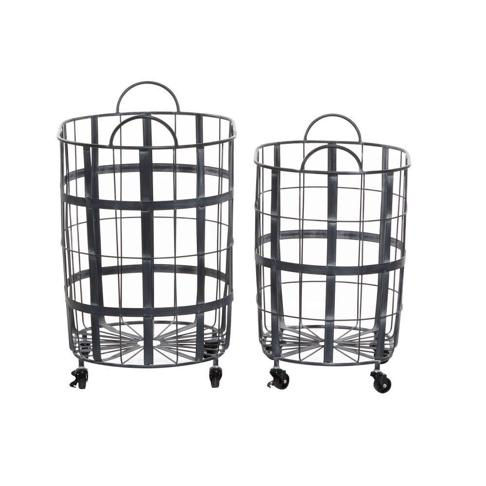 DecMode 25", 22"H Black Metal Wire Grid Storage Basket with Wheels and Handles, 2-Pieces