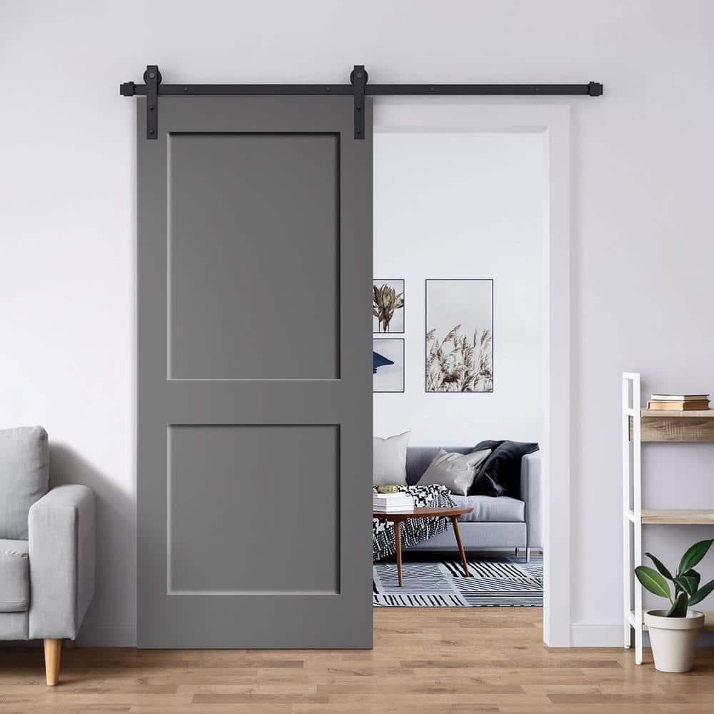 Calhome 2 Panel Shaker Painted Composite Modern Interior Sliding Barn Door with Hardware Kit