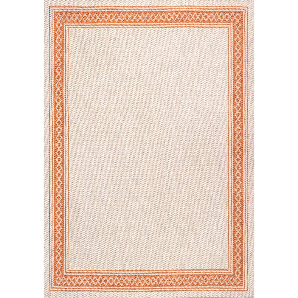 3' x 5' Lucia Classic Diamond Border Indoor/Outdoor Area Rug, Cream/Orange - JONATHAN Y