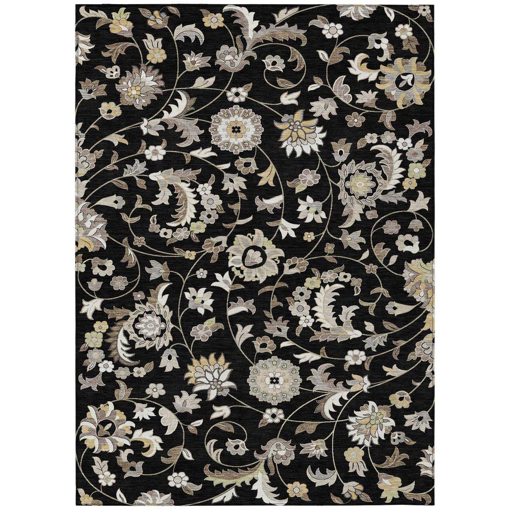 Addison Rugs Chantille Indoor/Outdoor Transitional Geometric, Abstract Black Washable Rectangle Rug, 3' x 5'
