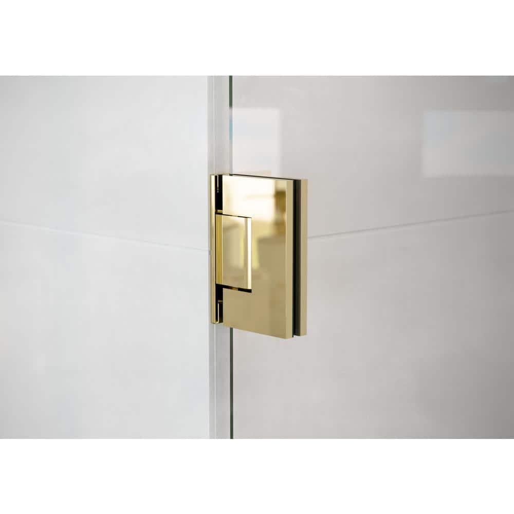 Illume 75.5 in x 78 in Frameless Polished Brass Shower Door with Clear Glass