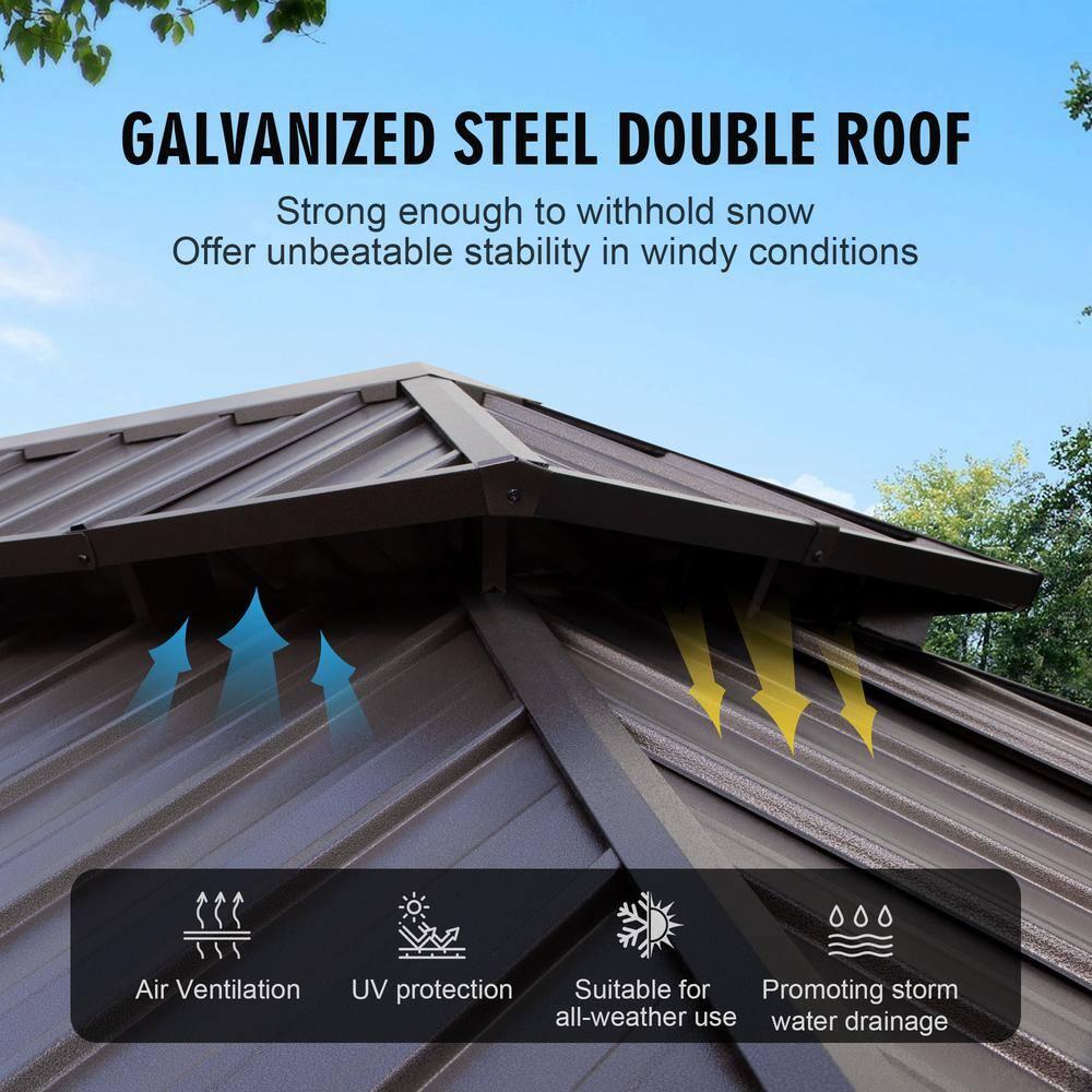 Kozyard Kozyard Alexander Gray Double Roof Hardtop Gazebo with Privacy Curtain Mosquito Netting