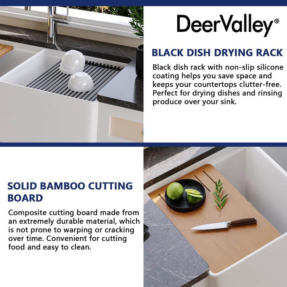 DeerValley 33" L X 20" W Double Basin Workstation Farmhouse Kitchen Sink With Sink Grid, Cutting Board And Dish-Drying Rack