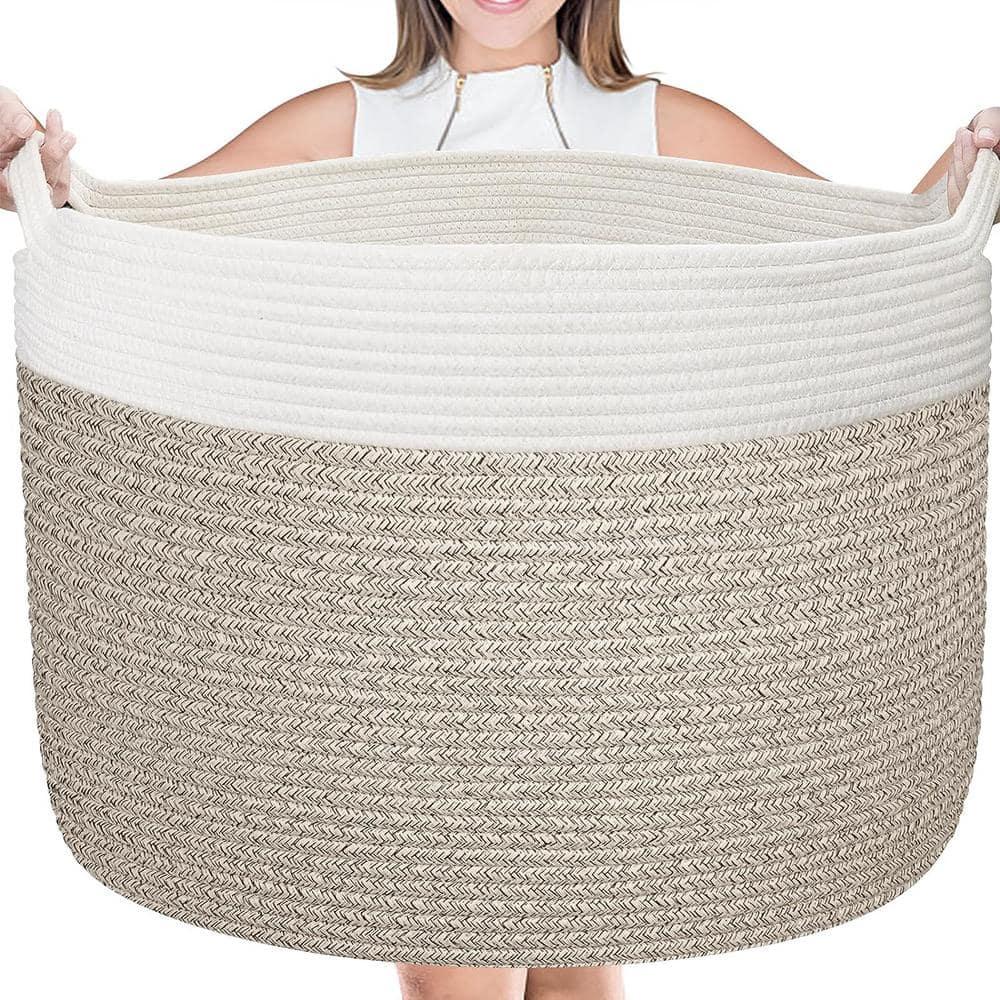 AivaToba Cotton Rope Basket, 22” x 14” Blanket Basket for Living Room, Woven Baby Laundry Baskets with Handles for Toys, Storage, XXXLarge Basket for Organizing