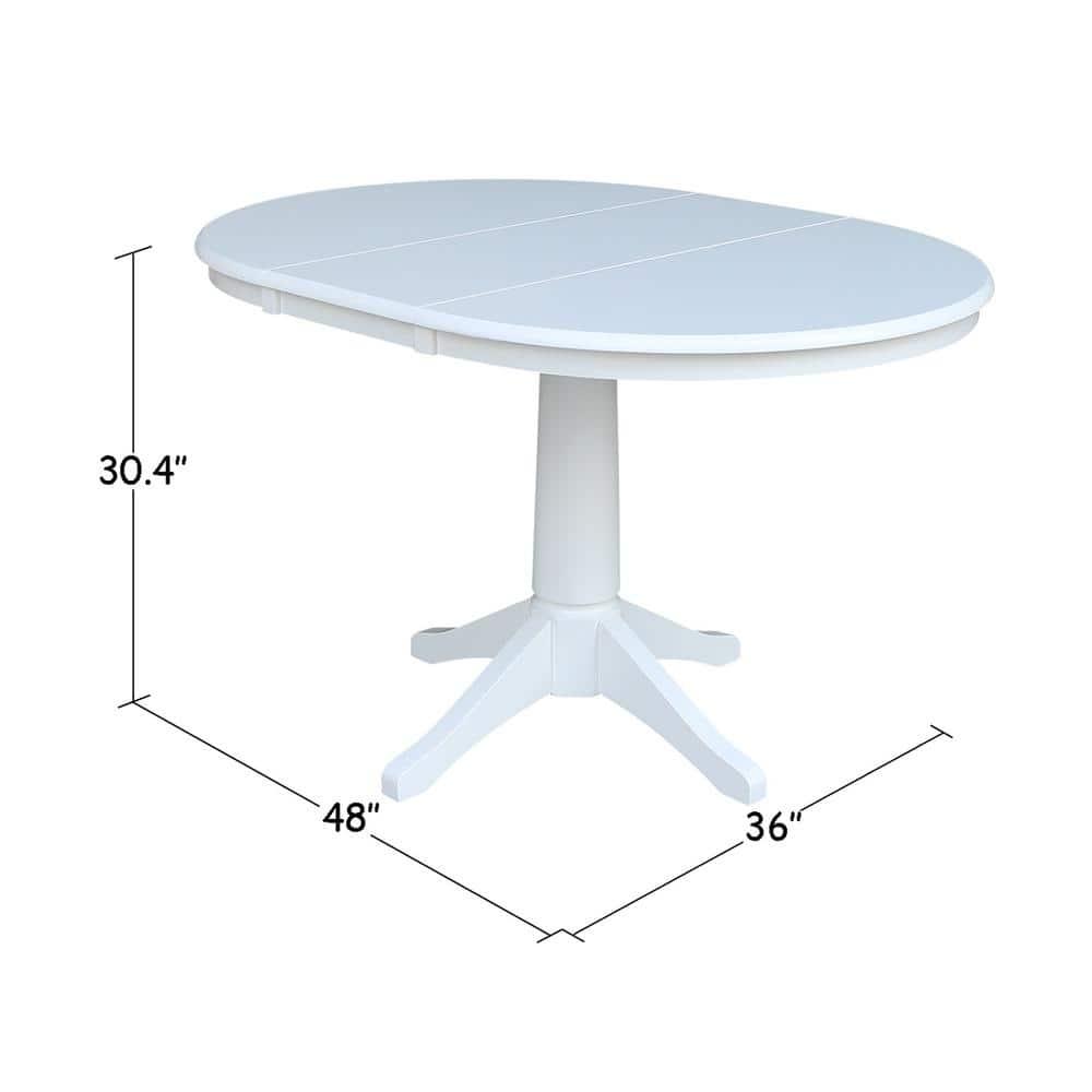36" Magnolia Round Top Dining Table with 12" Leaf White - International Concepts: Hardwood Pedestal, Seats 4