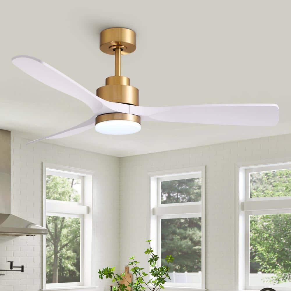 52 Inch Gold White Smart Ceiling Fans with Lights and Remote,Quiet DC Motor,for Modern Bedroom Living Room Patio