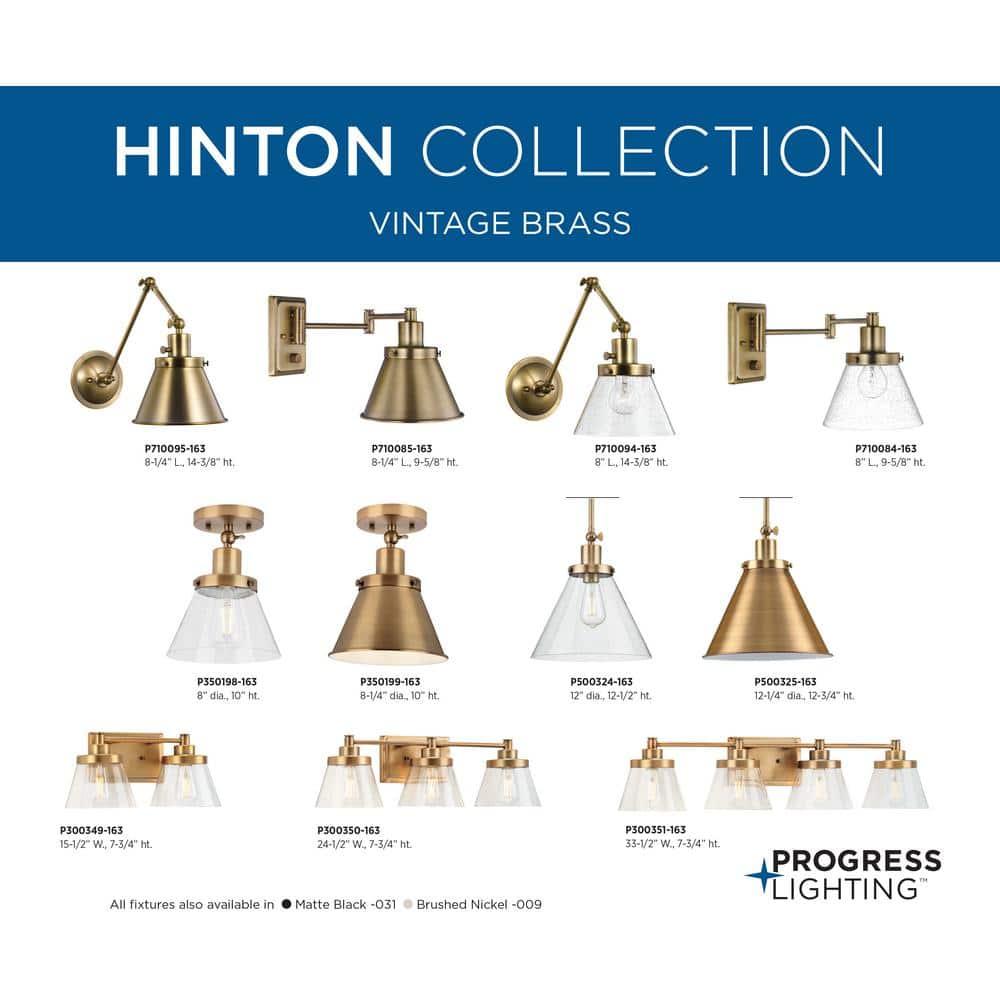 Progress Lighting Hinton 1-Light Industrial Pendant, Vintage Brass, Seeded Glass Shade