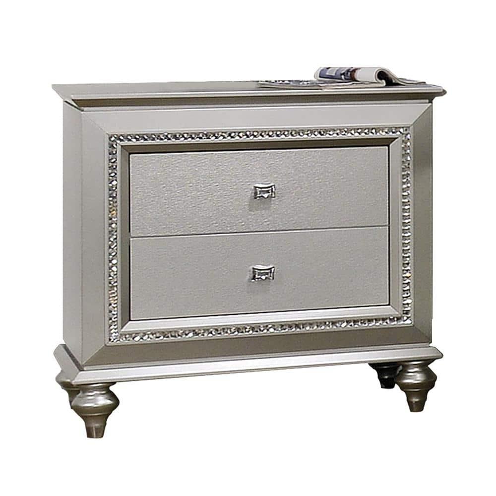 ACME Kaitlyn 2-Drawer Wooden Nightstand in Champagne White