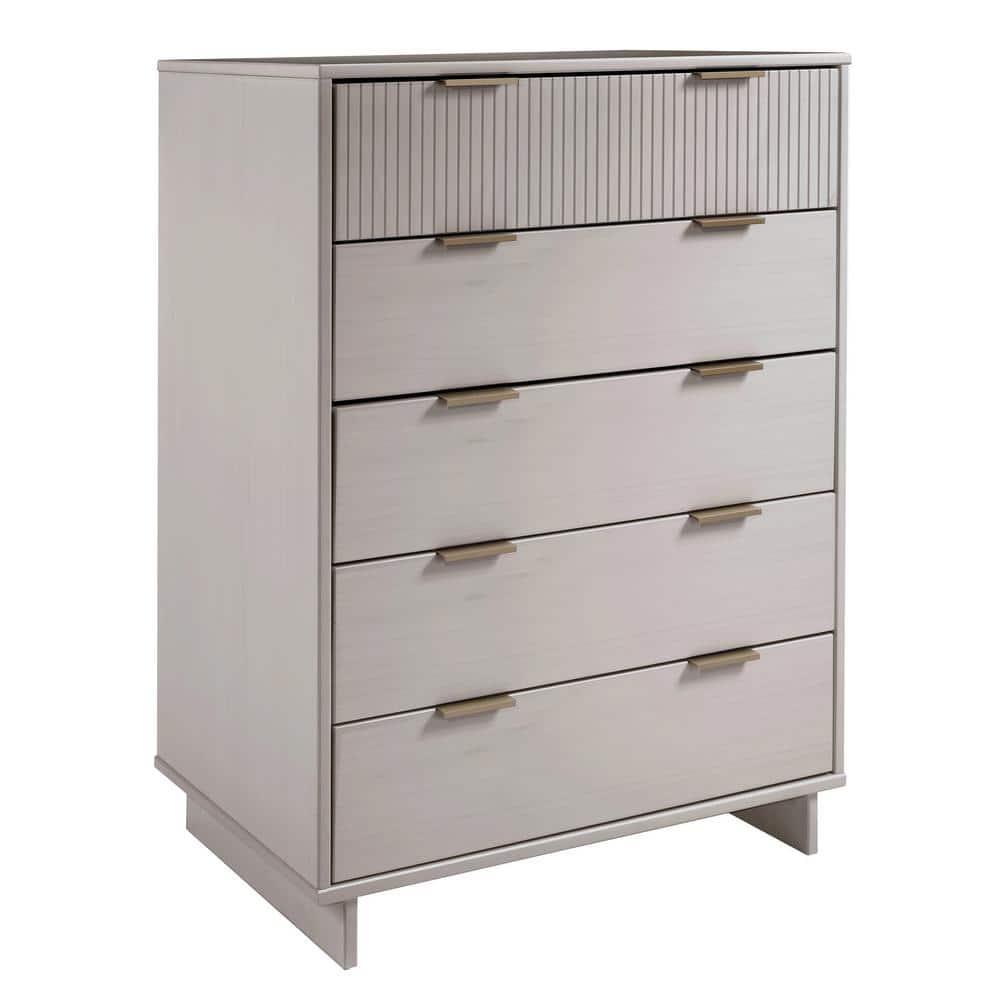 Manhattan Comfort Tall Granville Modern 5 Drawer Dresser Light Gray: Wood Frame, Spot Clean, Anti-Tip Hardware