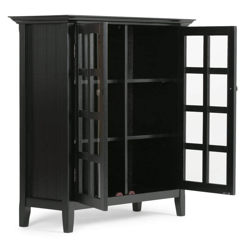 Simpli Home Acadian Solid Wood Shelf Storage Cabinet with Glass Doors and Adjustable Shelves