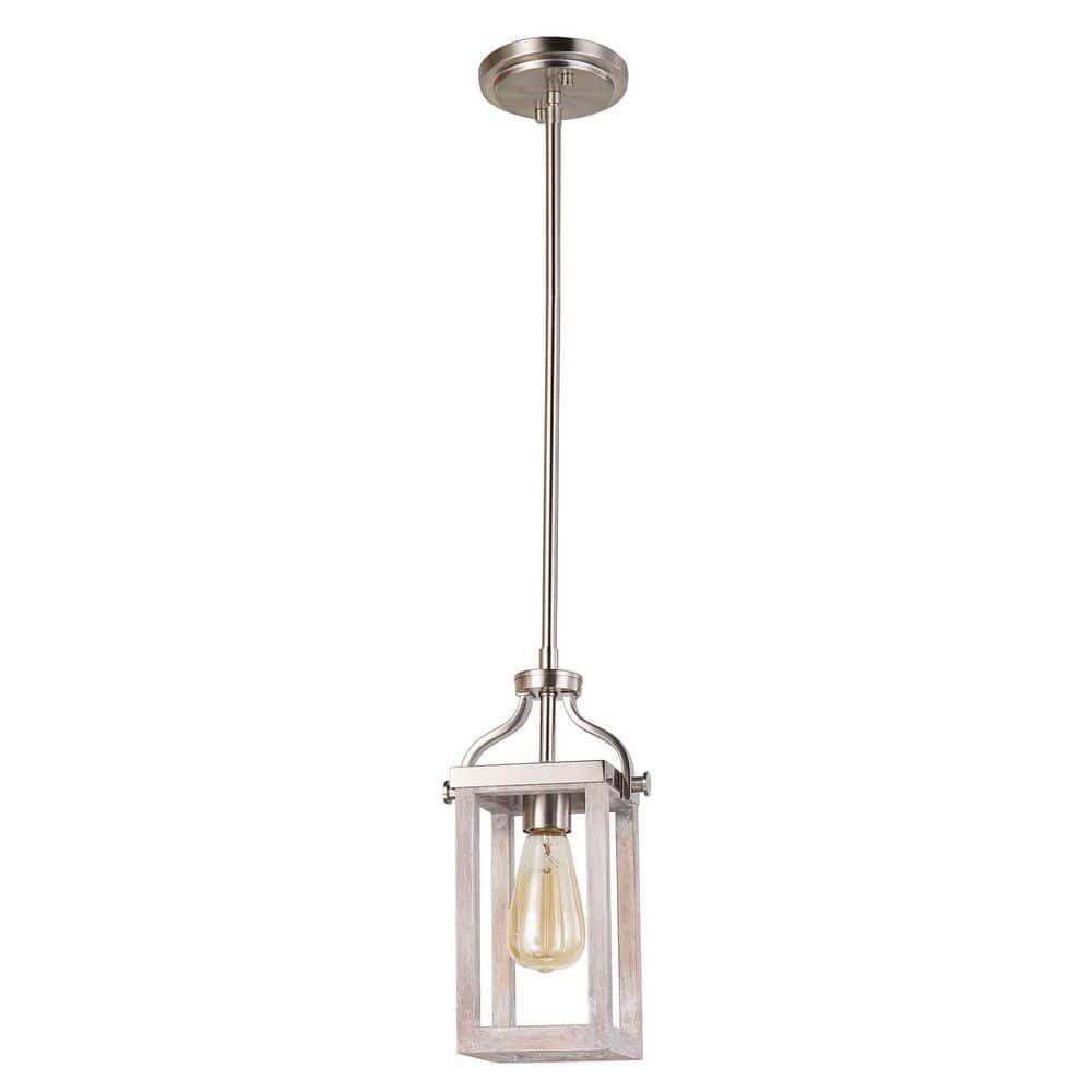 203104A-Eglo Lighting-Montrose - 1-Light Mini Pendant - Acacia Wood And Brushed Nickel