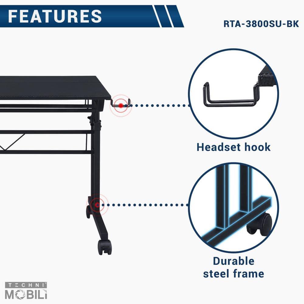 Inbox Zero Mobili Rolling Writing Desk – Height Adjustable with Moveable Shelf & Locking Wheels