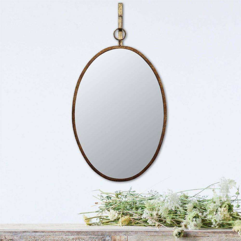 16 in. W x 26 in. H Framed Distressed Gold Decorative Mirror