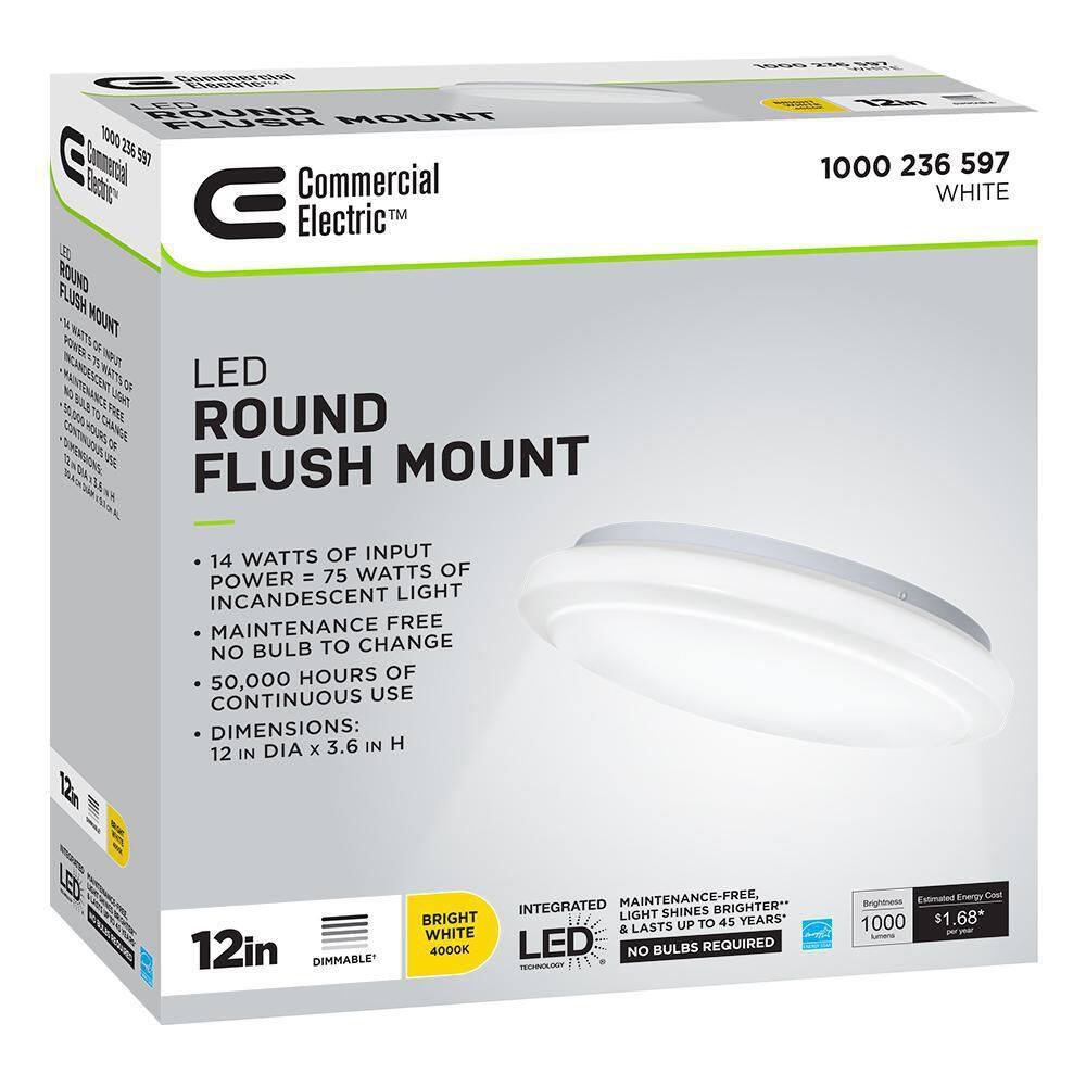 Hampton Bay 12 in. Round LED Flush Mount Light Pantry Laundry Closet Light 1000 Lumens Dimmable 4000K Bright White, 54074391
