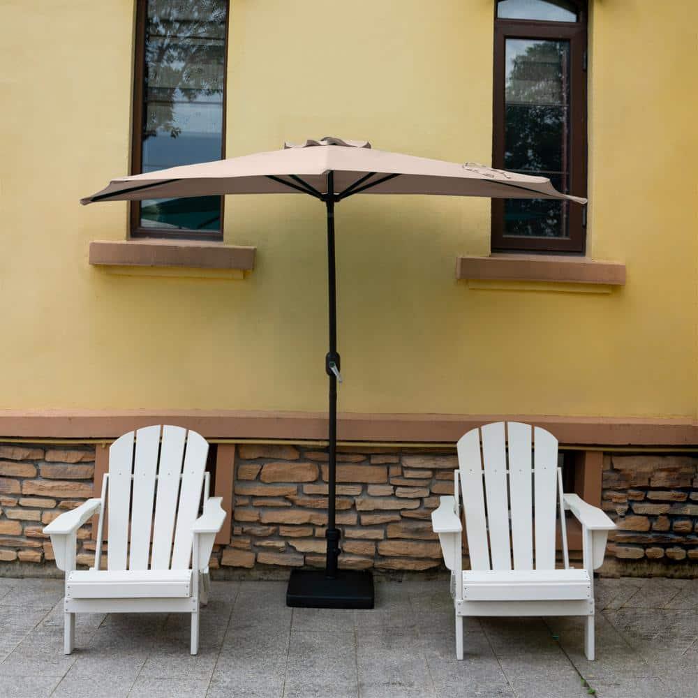 Fiji 9 ft. Outdoor Patio Half-Round Market Umbrella with Crank Lift in Beige