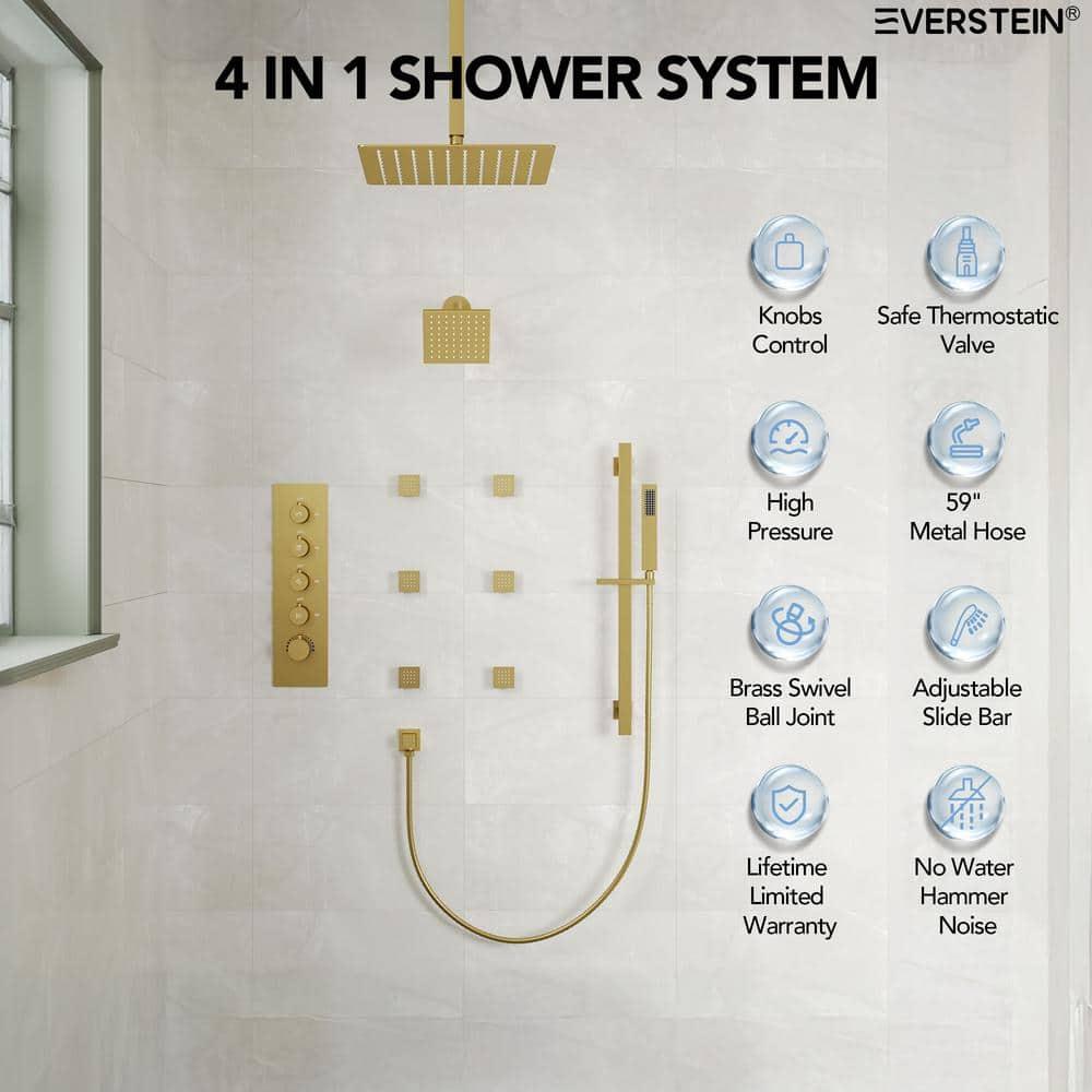 DualJetSpa 15-Spray Patterns 16" & 6" Dual Shower Head, Shower FaucetSystem with Thermostatic Rough-in Valve and Body Jets