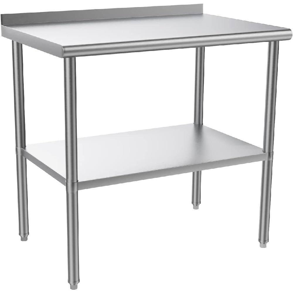 ROVSUN 36'' x 24'' Stainless Steel Table with Backsplash, Pre Work Table Metal Table for Kitchen Restaurant Home