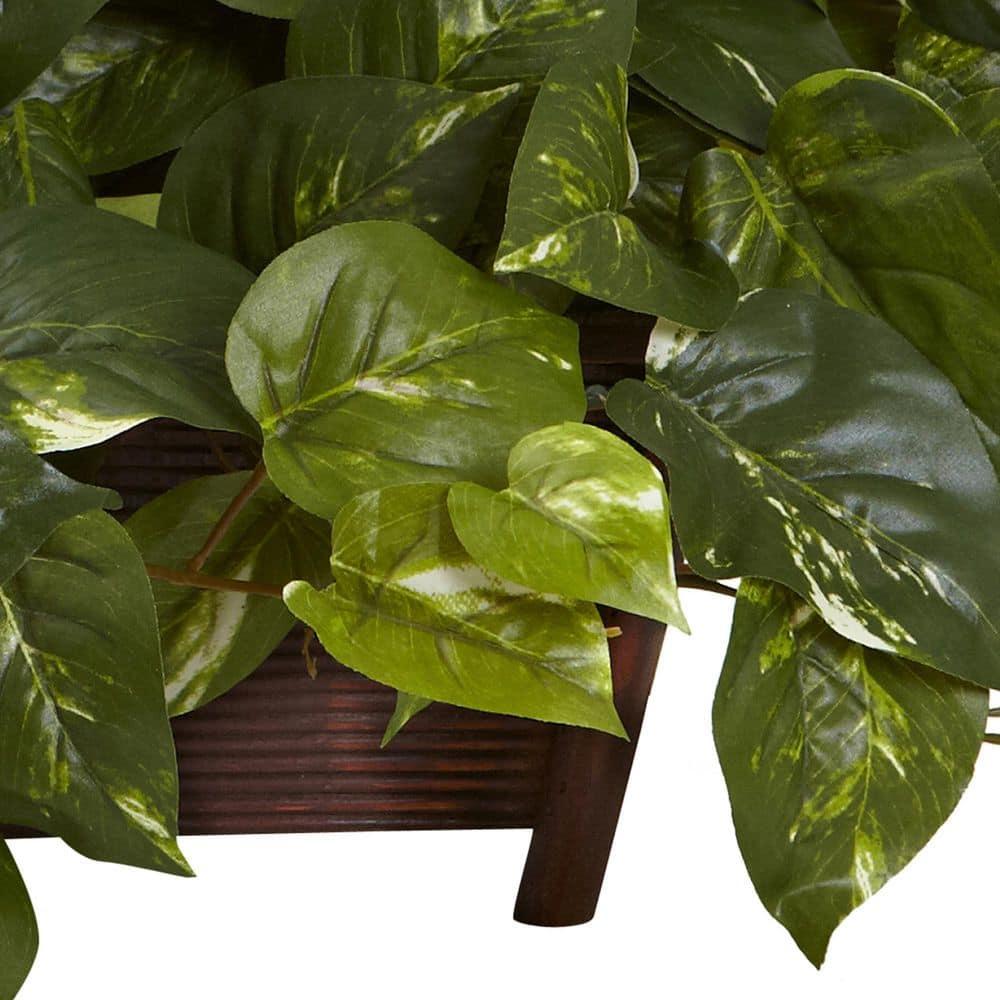 Nearly Natural 9in. Pothos Artificial Plant in White Planter (Real Touch)