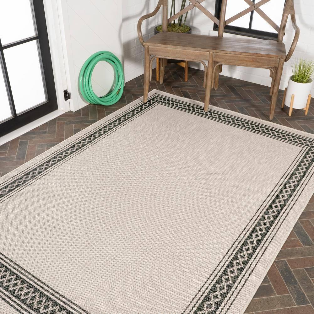 5' x 8' Lucia Classic Diamond Border Indoor/Outdoor Area Rug, Cream/Black - JONATHAN Y