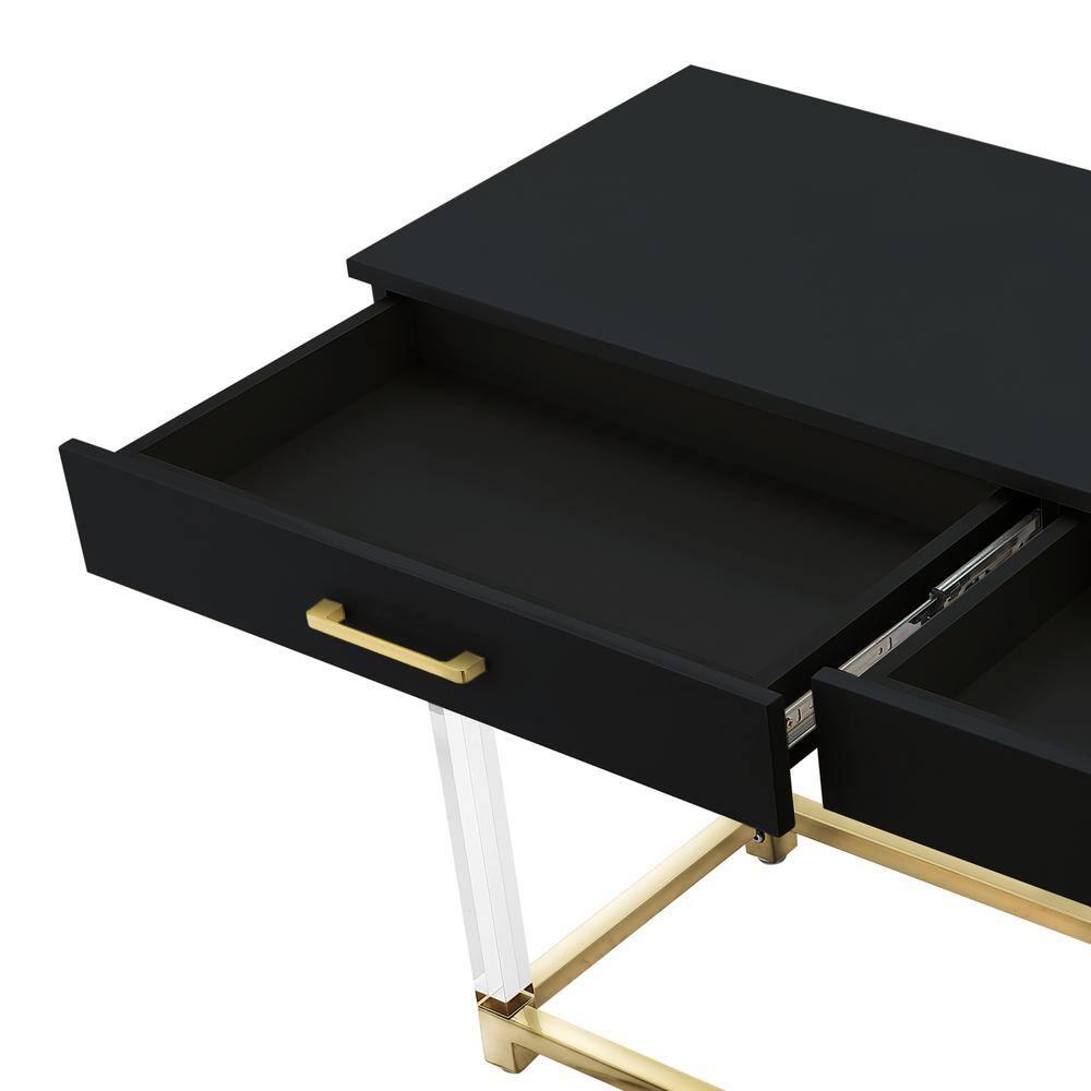 Inspired Home Alena Console Table 2 Drawers High Gloss Acrylic Legs Gold Stainless Steel Base Modern Design, Black/Gold