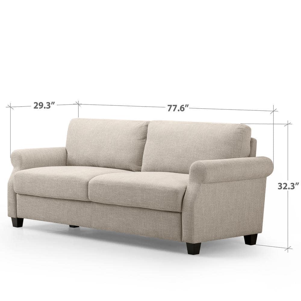 78" Josh Sofa Beige - Zinus: Easy-to-Clean, Woven Fabric, Seats Three, Tool-Free Assembly