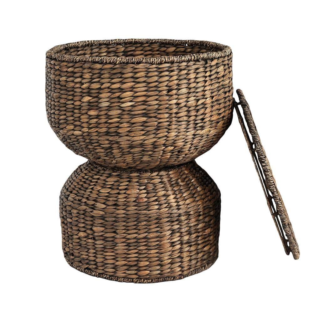 happimess 18" Hourglass Handwoven Hyacinth Storage Accent Table with Lid