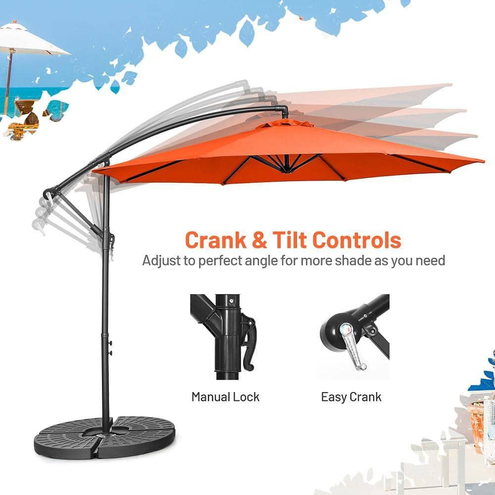 Tangkula 10FT Patio Offset Umbrella 8 Ribs Cantilever Umbrella w/Crank for Poolside Yard Lawn Garden Orange
